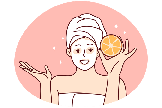 Mulher sorridente fazendo procedimentos de beleza para a pele  Ilustração