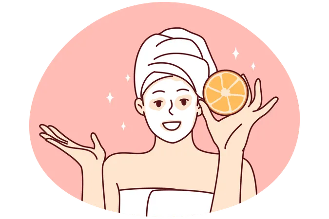 Mulher sorridente fazendo procedimentos de beleza para a pele  Ilustração