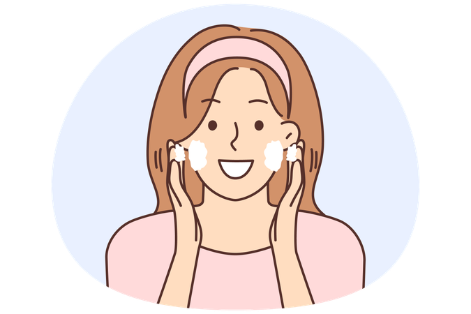 Mulher sorridente faz procedimentos de beleza em casa  Ilustração