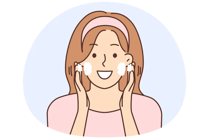 Mulher sorridente faz procedimentos de beleza em casa  Ilustração