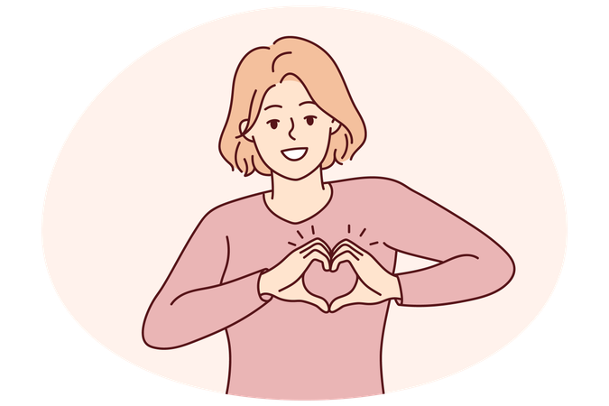 Mulher sorridente mostra gesto de coração com a mão  Ilustração