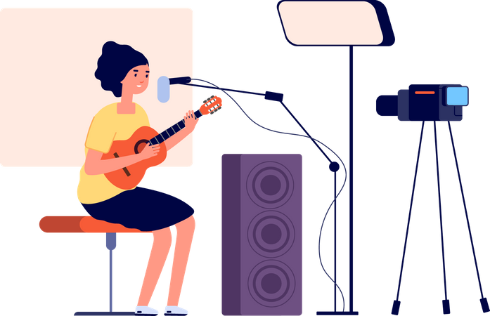 Mulher transmitindo música online  Ilustração