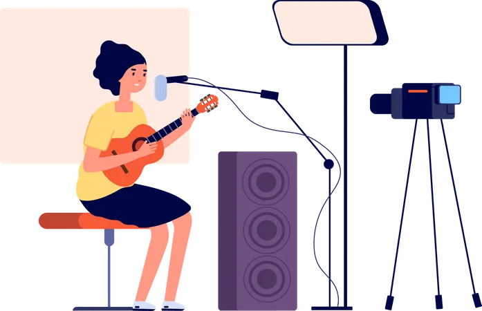 Mulher transmitindo música online  Ilustração