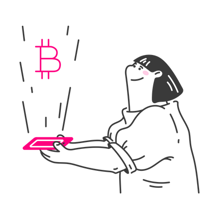 Mulher tem bitcoin na carteira  Ilustração