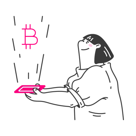 Mulher tem bitcoin na carteira  Ilustração