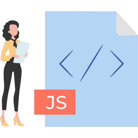 Mulher tem um arquivo JS  Ilustração