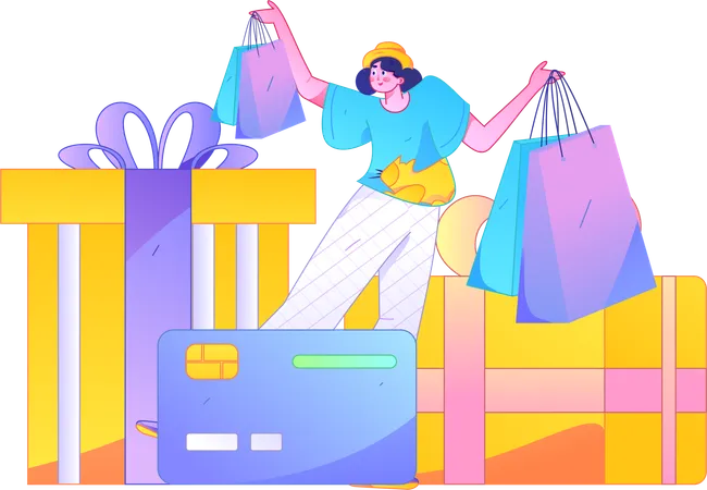 Mulher tendo oferta de compras  Ilustração