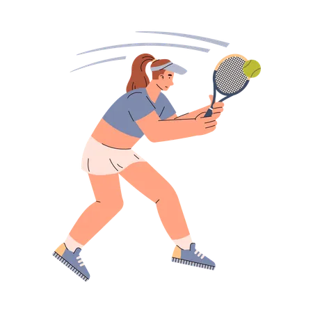 Mulher tenista batendo na bola com uma raquete  Ilustração