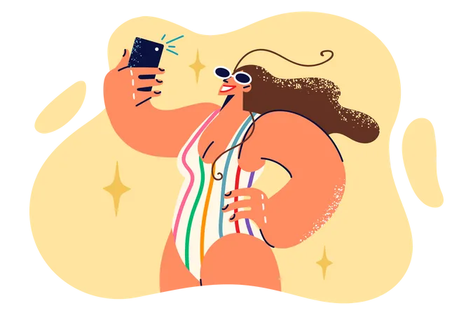 Mulher tirando selfie  Ilustração