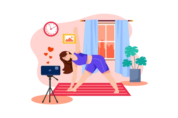 Mulher atirando tutorial em vídeo de ioga  Ilustração