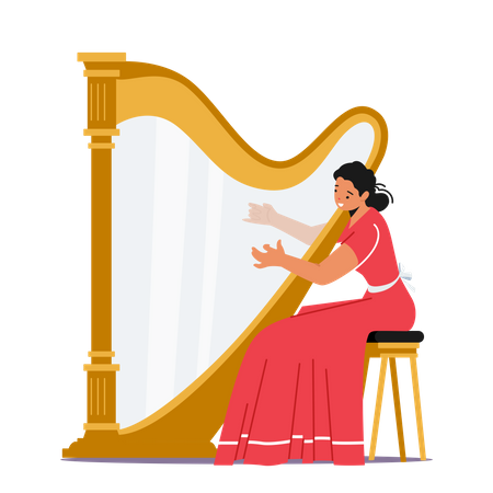 Mulher tocando harpa  Ilustração