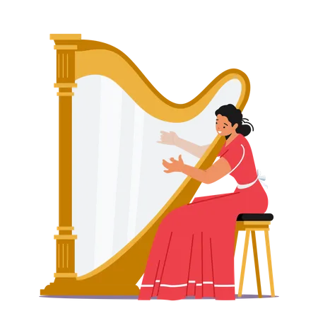 Mulher tocando harpa  Ilustração