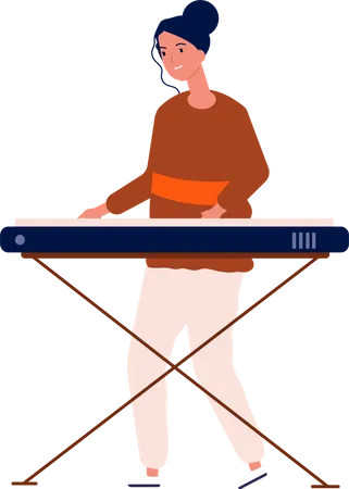 Mulher tocando sintetizador  Ilustração