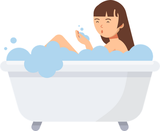 Mulher tomando banho na banheira  Ilustração