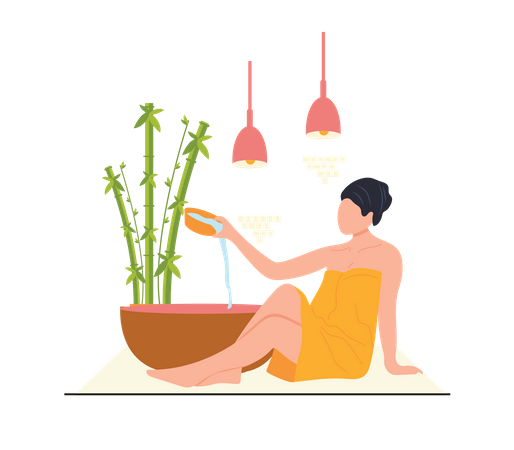 Mulher tomando um banho relaxante  Ilustração