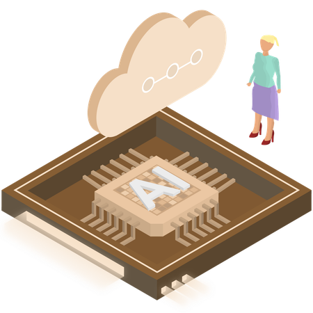 Mulher trabalha em tecnologia de chip de IA  Ilustração