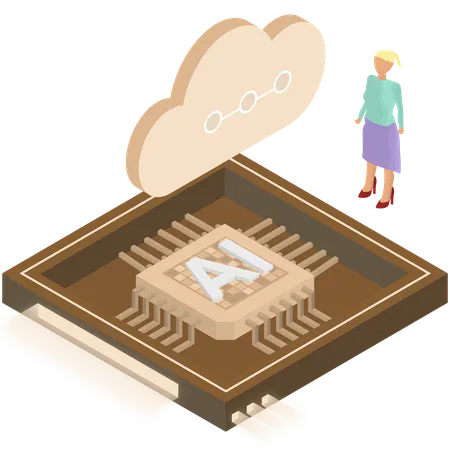 Mulher trabalha em tecnologia de chip de IA  Ilustração