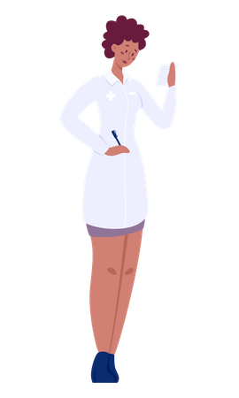 Trabalhadora médica vestindo jaleco branco  Ilustração