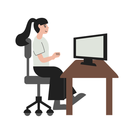 Trabalhadora na mesa do computador  Ilustração