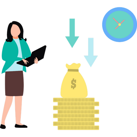 Mulher trabalhando com economia em baixa  Ilustração