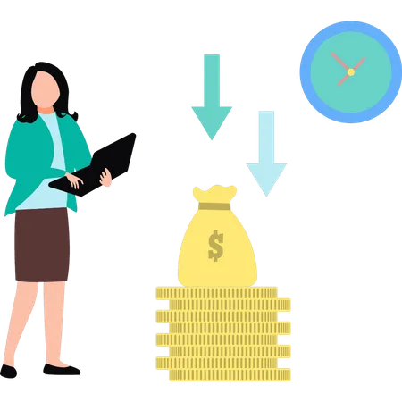 Mulher trabalhando com economia em baixa  Ilustração