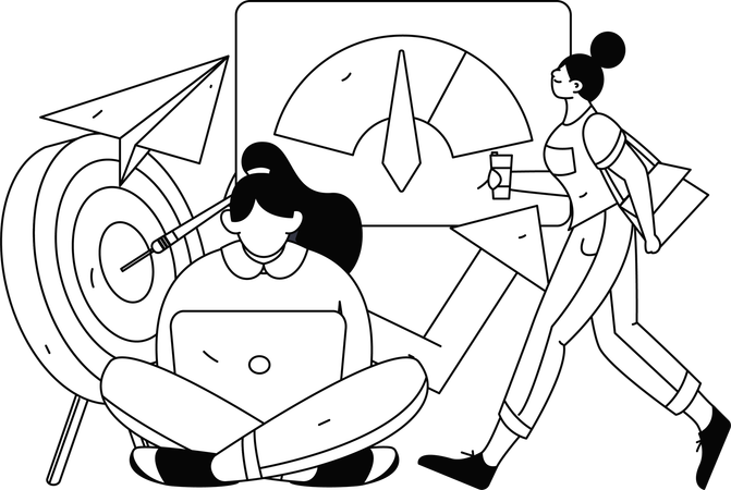 Mulher trabalhando no gerenciamento de dados em nuvem  Ilustração