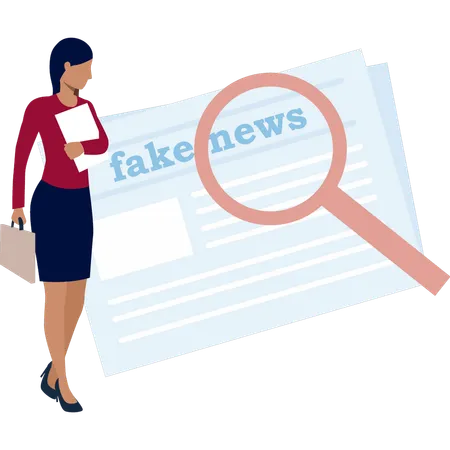 Mulher trabalhando em fake news  Ilustração