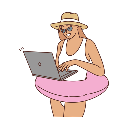 Mulher trabalhando na praia  Ilustração