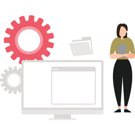 Mulher trabalhando em configurações  Illustration