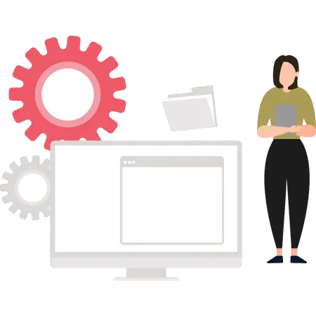 Mulher trabalhando em configurações  Illustration