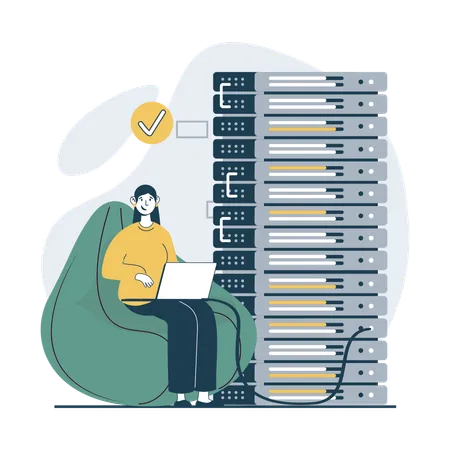 Mulher trabalhando no gerenciamento de data center  Ilustração