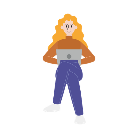 Mulher trabalhando no laptop  Ilustração