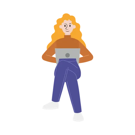 Mulher trabalhando no laptop  Ilustração