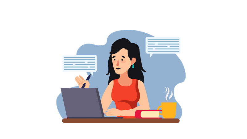 Mulher trabalhando no laptop  Ilustração