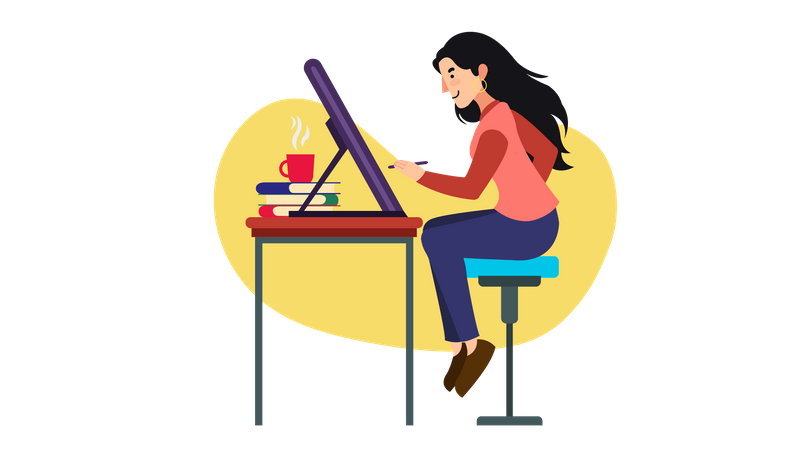 Mulher trabalhando no laptop  Ilustração