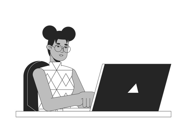 Mulher trabalhando no laptop  Ilustração