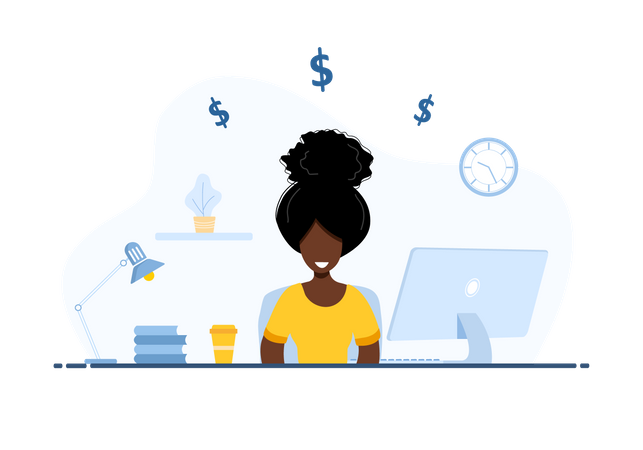 Mulher trabalhando no laptop  Ilustração