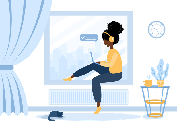 Mulher trabalhando no laptop  Ilustração