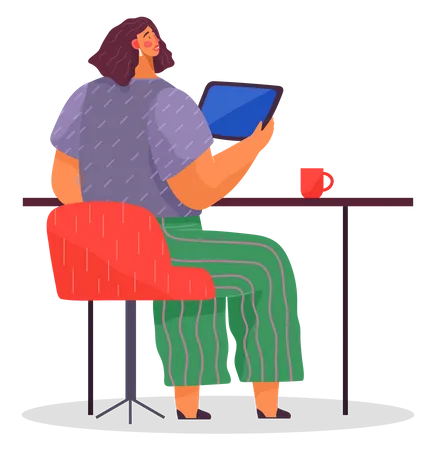 Mulher trabalhando no tablet  Ilustração