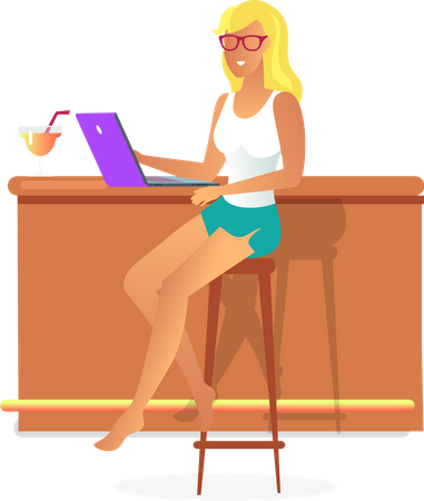 Mulher trabalhando on-line no laptop  Ilustração