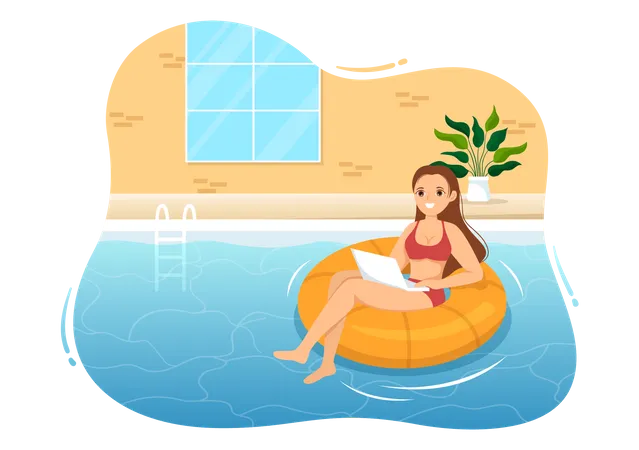 Trabalho feminino na piscina  Ilustração