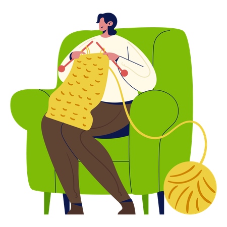 Mulher tricotando em casa  Ilustração