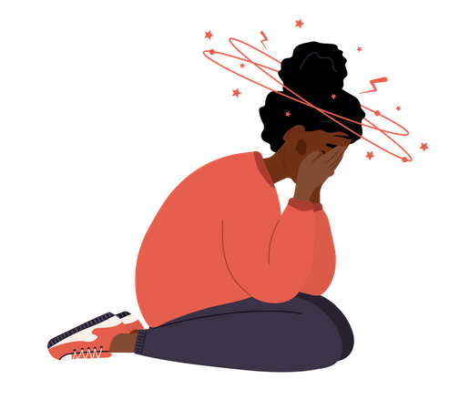 Mulher africana triste, sentindo-se pouco saudável devido à anemia  Ilustração