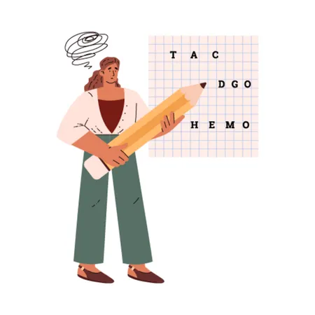 Mulher triste com um lápis enorme e uma folha de papel com dificuldades de aprendizagem  Ilustração