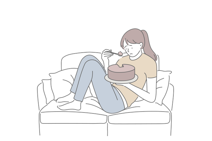 Mulher triste comendo bolo  Ilustração