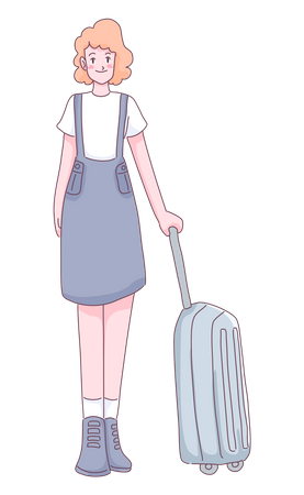 Turista feminina com bagagem  Ilustração