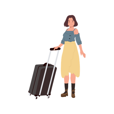 Turista feminina com bagagem de mão  Ilustração