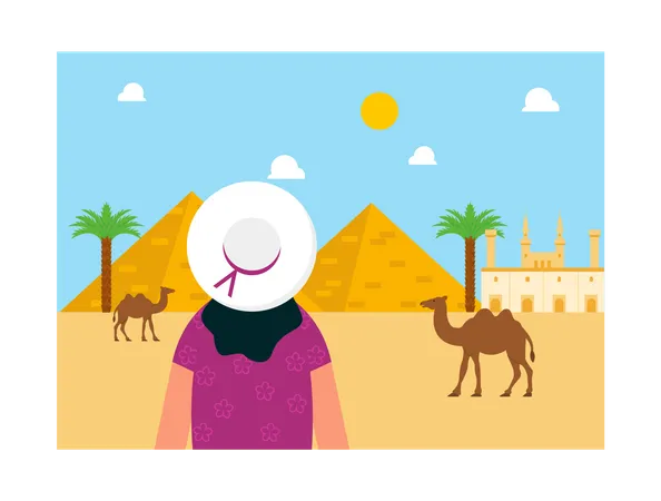 Turista feminina viajando para o Egito  Ilustração