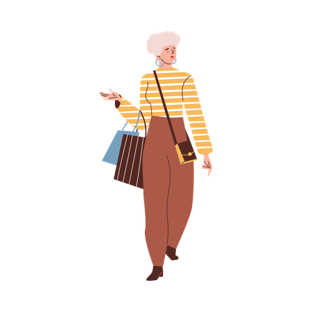Mulher urbana segurando sacolas depois de fazer compras  Ilustração