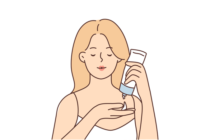 Mulher usa creme hidratante facial  Ilustração